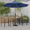 Emma and Oliver7 Piece Patio Table Set - 4 Synthetic Faux Teak Stackable Chairs - Faux Teak Table - Umbrella with Base - 2 of 4