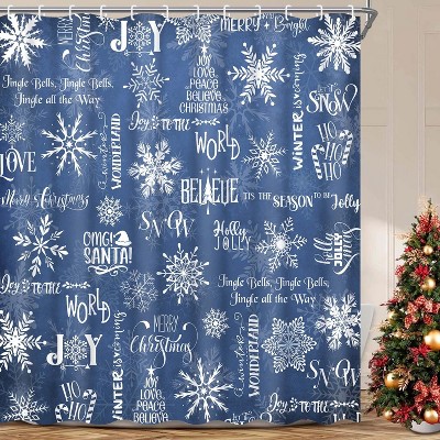LunaLulinlk 13pc Christmas Shower Curtain with Hooks