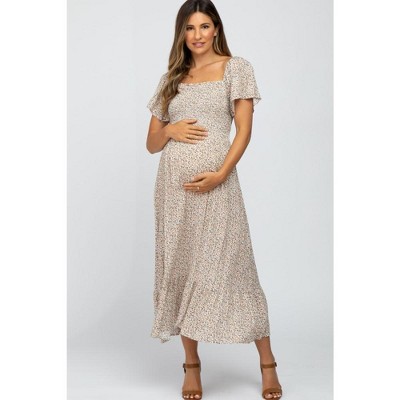 PinkBlush Ivory Floral Smocked Maternity Maxi Dress
