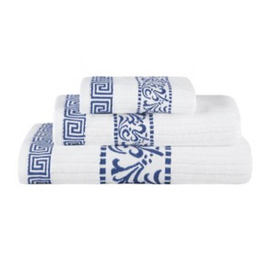 100% Cotton Medium Weight Floral Infinity Trim 3 Piece Bathroom Towel Set by Blue Nile Mills - 1 of 4