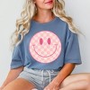 Simply Sage Market Women's Pink Checker Smiley Face Short Sleeve Garment Dyed Tee - 2 of 4