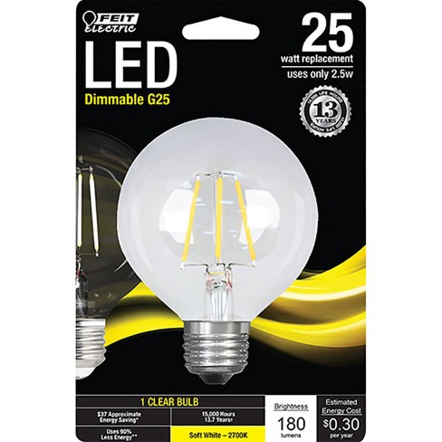 Feit G25 E26 medium Led Bulb Soft White 25 Watt Equivalence 1 Pk