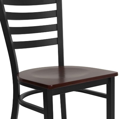 High Ladderback Side Chair in Mahogany and Black Metal