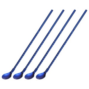 Unique Bargains Stainless Steel Long Handle Round Shaped Drinking Spoon Straws 4 Pcs - 1 of 4