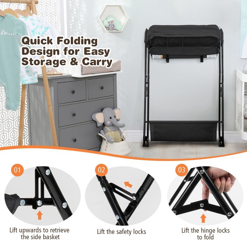 Costway Baby Infant Changing Table Folding Diaper Station Nursery with Storage Black, 4 of 9