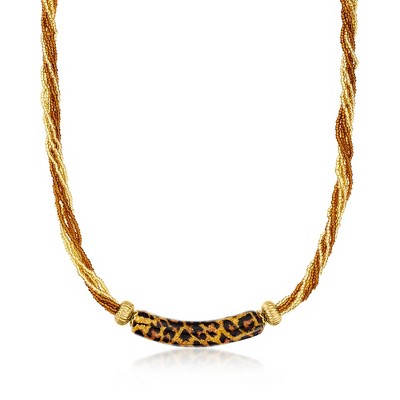 Ross-Simons Italian Leopard-Print Murano Glass Bar and Multi-Strand Bead Necklace With 18kt Gold Over Sterling Size 18