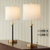 360 Lighting Lenore 22 3/4" High Small Modern Accent Table Lamps Set of 2 USB Port Adjustable Height Black Gold Metal White Shade Living Room Charging - 2 of 4