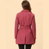 INSPIRE CHIC Women's Notch Lapel Double Breasted Belted Mid Long Outwear Winter Coat - 4 of 4