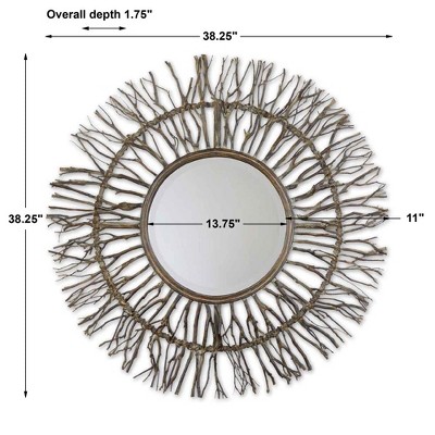 Josiah 38" Round Brown and Gray Birch Wood Mirror