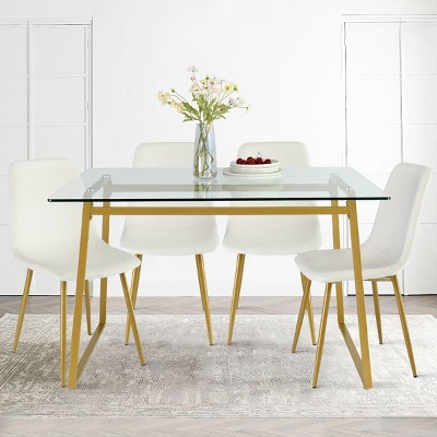 47" Modern Rectangular Glass Dining Table, Tempered Clear Glass Tabletop with Metal Sled Legs for Kitchen or Dining Room-Maison Boucle