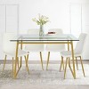 Mona+Bingo 5 Piece Gold Rectangular Clear Tempered Transparent Glass Table with 4 Upholstered Side Chairs-Maison Boucle - 2 of 4