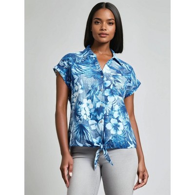 Jones New York Tie-Front Button-Front Blouse