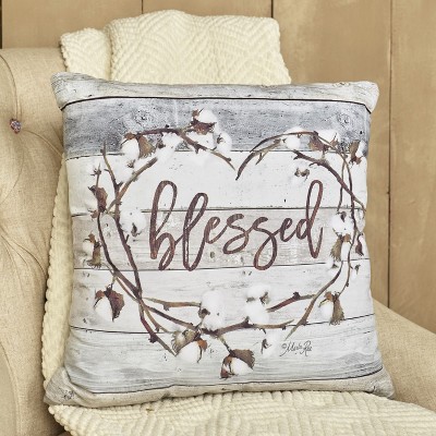 Lakeside Cotton Boll Accent Pillow with Country "Blessed" Sentiment Message