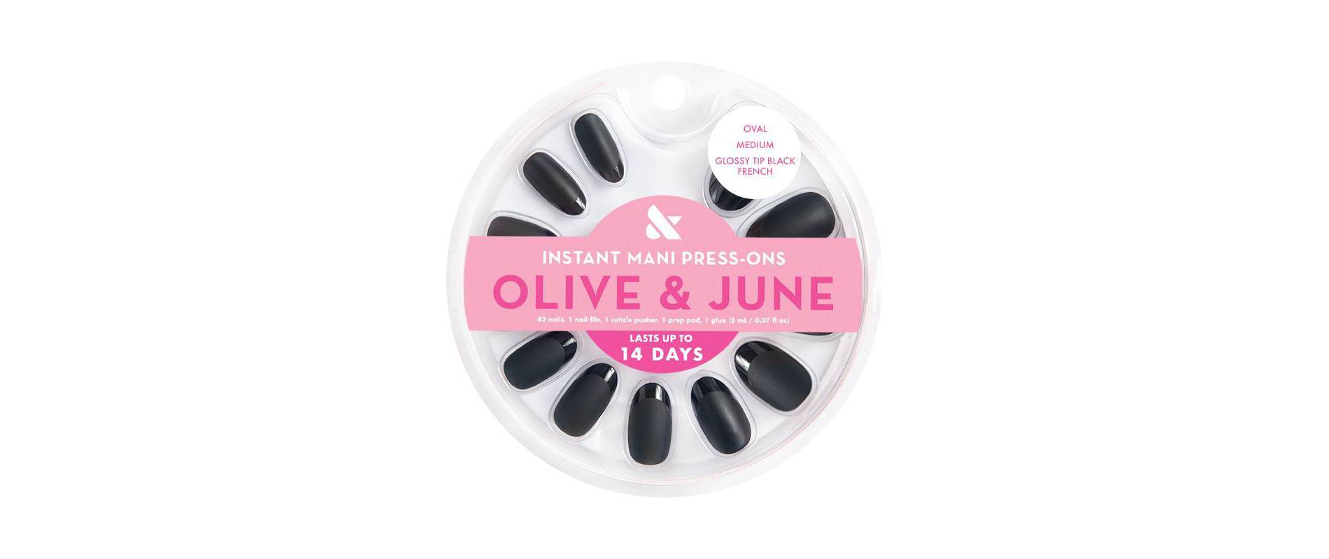 Olive & June Press-On Fake Nails - M Oval - Glossy Tip Black French - 42ct