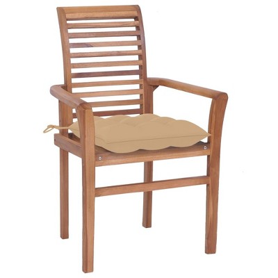 vidaXL Dining Chair Set of 4 Beige (Cushions) Teak hardwood, Polyester