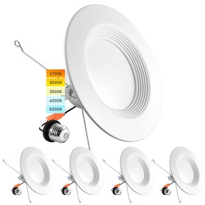 Luxrite 5/6 Inch LED Recessed Retrofit Downlight, 14W=90W, CCT Color Selectable 2700K - 5000K, Dimmable, 1100 Lumens, Wet Rated, Baffle Trim 4 Pack - 1 of 4