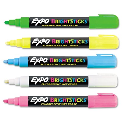 EXPO Bright Sticks Wet-Erase Fluorescent Marker Set Bullet Tip Assorted 14075