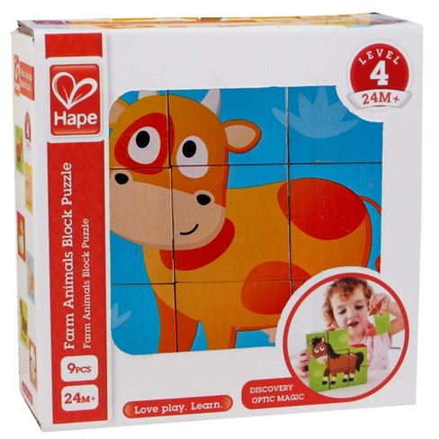 Hape: Farm Animal Block Puzzle - 9pc Wooden Stacking Blocks Puzzle ...