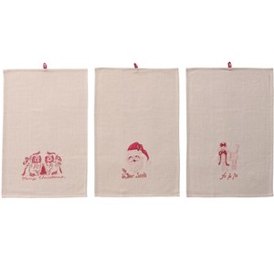 Storied Home 3-Piece Slub Printed Tea Towel with Holiday Saying and Image, Pink, Red and White - 1 of 1