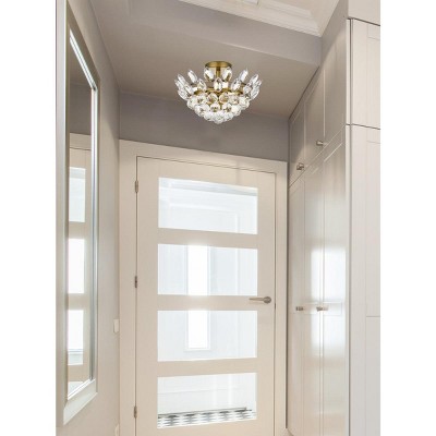 Emilia 14" Brass and Crystal Flush Mount Light