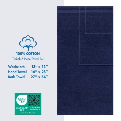 Navy Blue 6-Piece Turkish Cotton Bath Towel Set