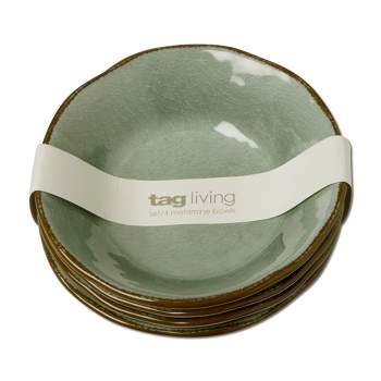 tagltd 16 oz. 7 in. Veranda Cracked Glazed Solid Green Wavy Edge Melamine Serving Bowls 4 pc Dishwasher Safe Indoor Outdoor