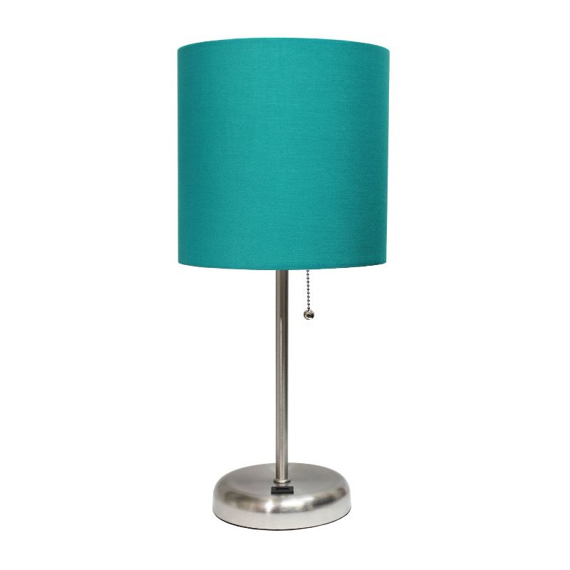 19.5" Bedside USB Port Feature Metal Table Desk Lamp Brushed Steel Fabric Shade - Creekwood Home, 1 of 10