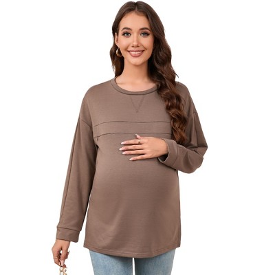 Image of WhizMax Nursing Sweatshirt Invisible Comfort Friendly Zipper Long Sleeve Pullover Tops Maternity Shirts Brown XL