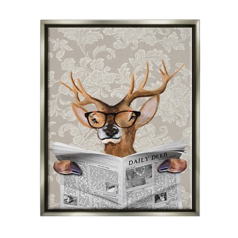 Stupell Industries Deer Reading Newspaper With Big Glasses Gray Floater Framed  Canvas Wall Art, 16 X 20 : Target