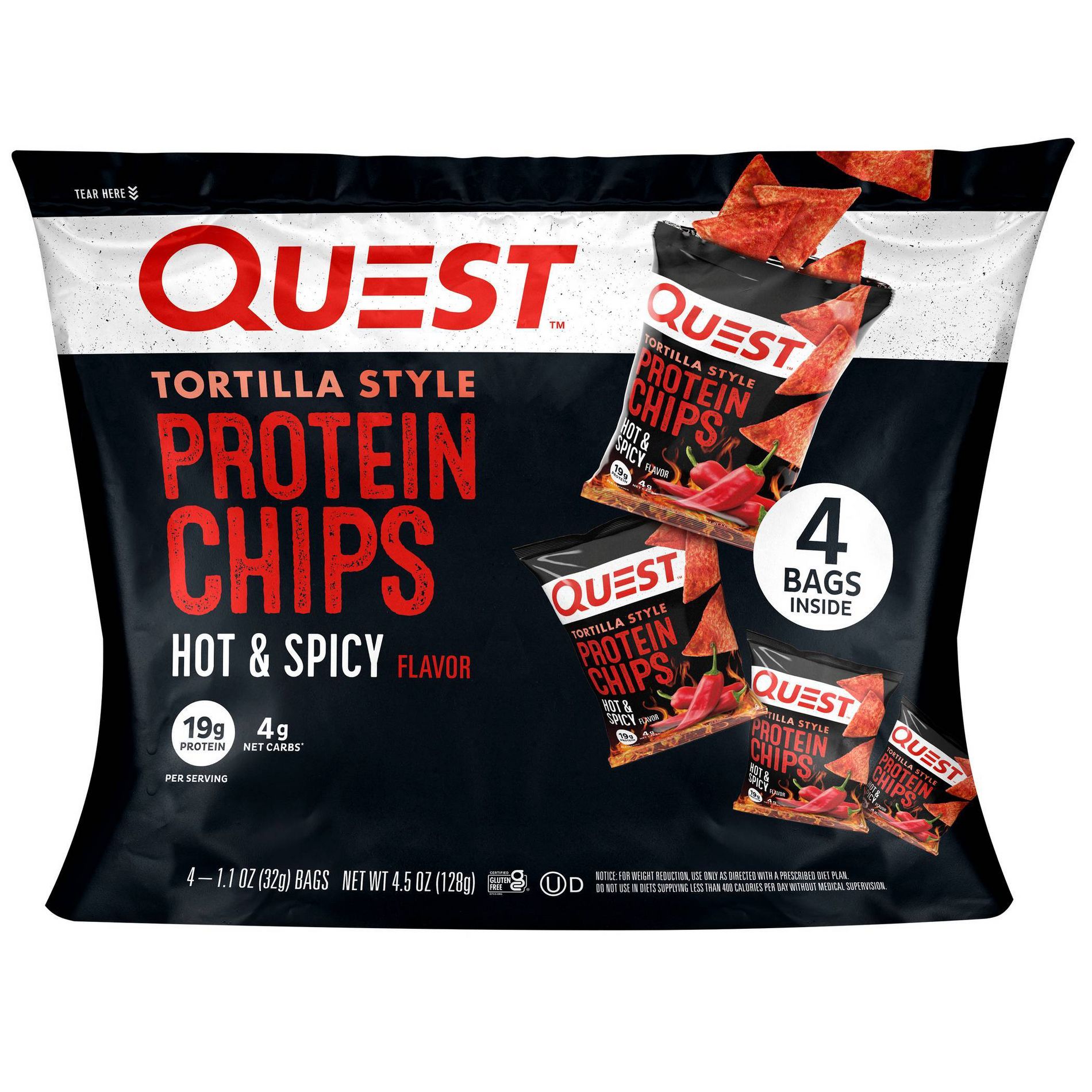 Quest Nutrition Hot & Spicy Chips Bag - 4.5oz/4ct