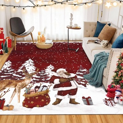 Area Rugs Merry Christmas Soft Washable Santa Claus Deer Christmas Tree Snowman Non Slip Foldable Holiday Decor Carpet