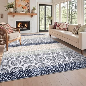 Modern Stripe Thin Rugs for Living Room Bedroom Bohemia Low Pile Non Slip Floor Mat Indoor Retro Soft Washable Carpet Home Decor - 1 of 4