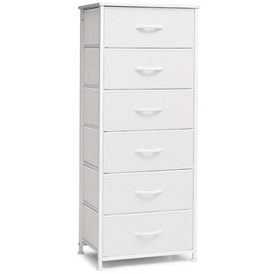 Crestlive Products Vertical Dresser for Bedroom Storage Tower with Sturdy Steel Frame Wood Top Easy Pull Fabric Bins
