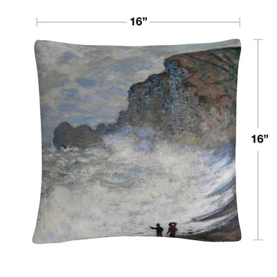Monet Rough Weather at Etretat 16" Square Polyester Throw Pillow