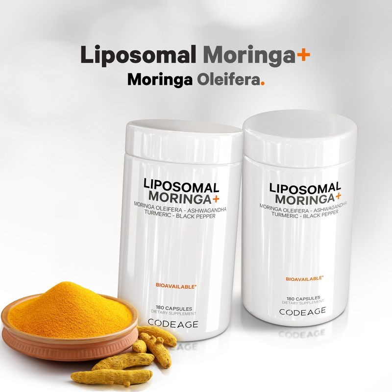 Codeage Liposomal Moringa+ Supplement, Moringa Oleifera, Turmeric, Ashwagandha, Black Pepper, 180 ct, 5 of 8
