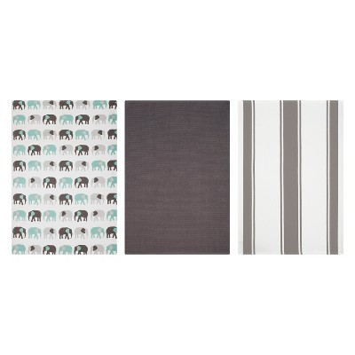 3pk Striped Kitchen Towel Solid Gray - MU Kitchen