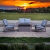 Courtyard Casual Cabo Motion  4 pc Loveseat Fire Pit Set  Includes: One Loveseat, One Fire Pit and Two Swivel Gliders   Frame with Sunbrella Cushions - 2 of 4
