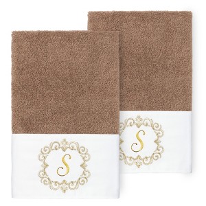 Linum Home Textiles 100% Turkish Cotton MONICA Gold Thread 2PC Embellished Hand Towel Set - 1 of 3
