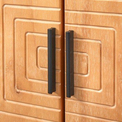 Natural Pine Geometric 2-Door Cabinet with Black Handles