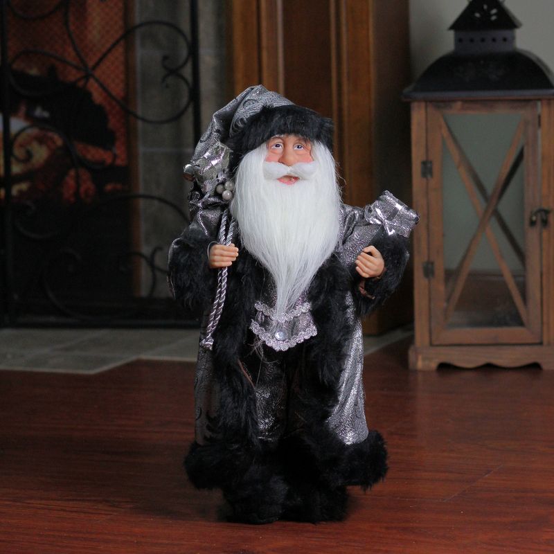 Northlight 16" Silver and Black Standing Santa Claus Christmas Figure with Sac, 3 of 4