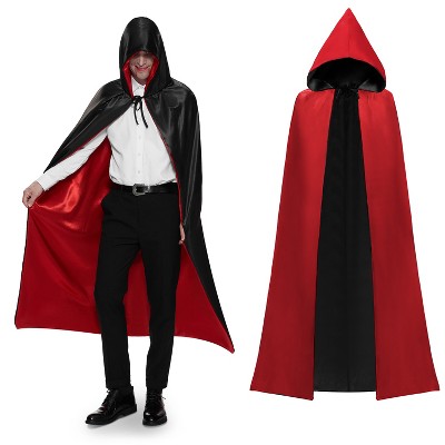 Joyfy Halloween Adult Vampire Costume Accessories, Reversible Hooded Cape Cloak and Tattoo Scar for Cosplay Dress Up Theme Party