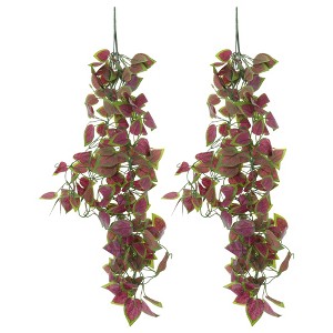 Unique Bargains Fake Vines Faux Greenery Leaves 41.3" Purple 2 Pcs - 1 of 4
