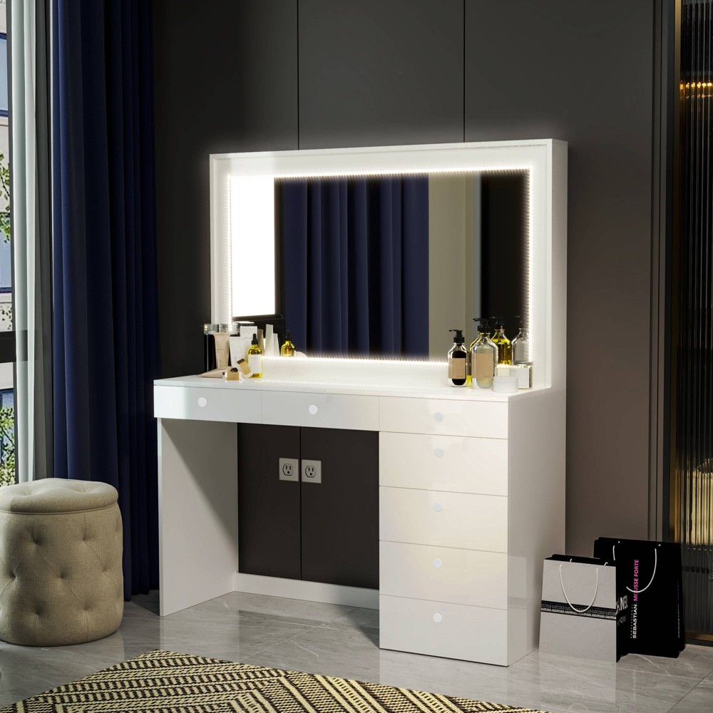 Photos - Bedroom Set Thetis Lighted Makeup Vanity White - Boahaus