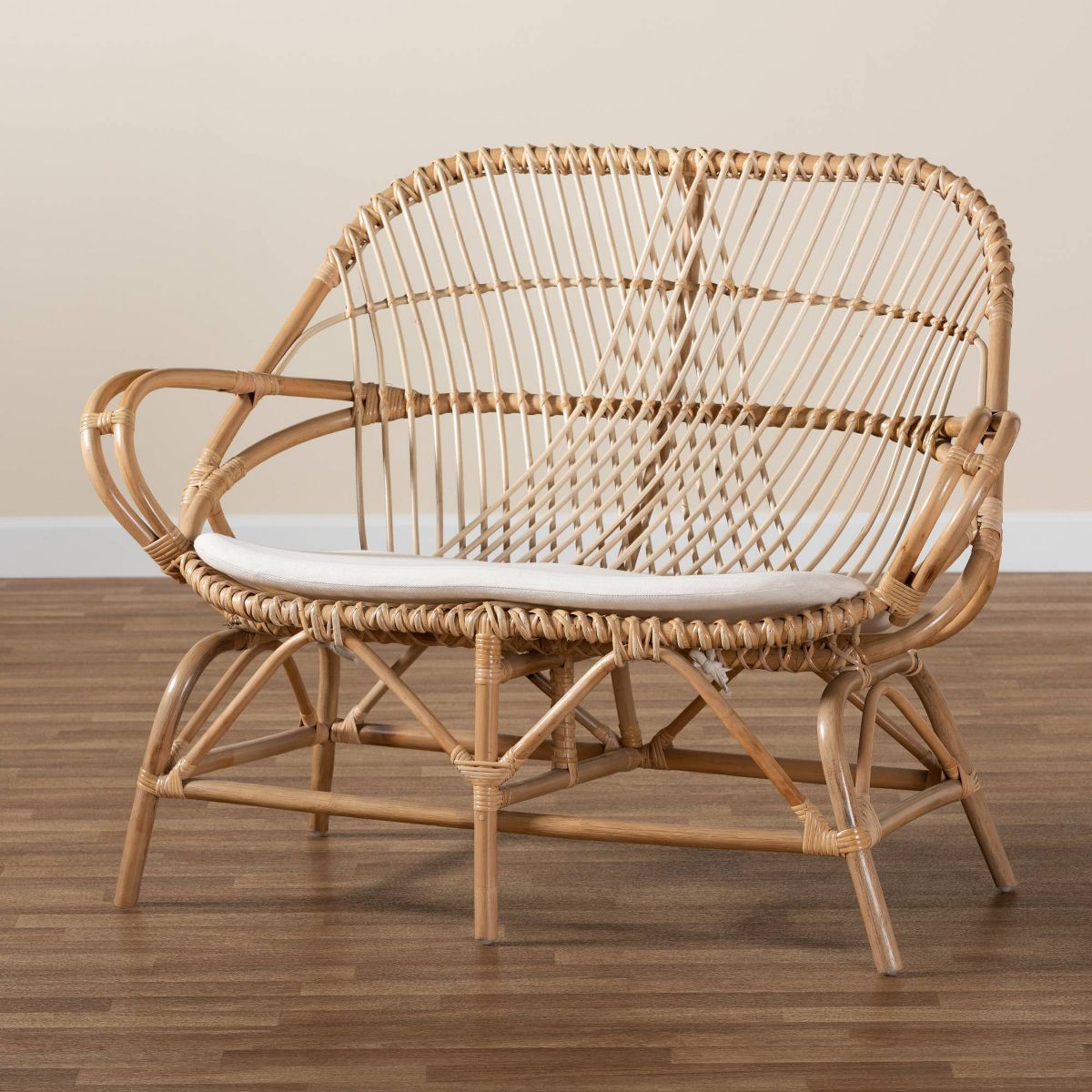 Jayden Fabric Upholstered and Rattan Loveseat White/Brown - bali & pari - thumbnail 9