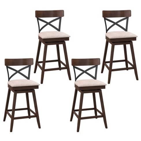 Costway Set Of 4 Nailhead Saddle Bar Stools 24'' Height W/ Fabric Seat &  Wood Legs Beige\gray : Target