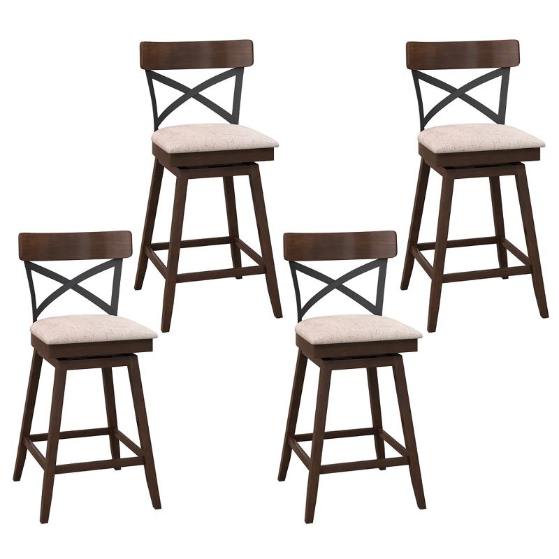 Costway Set of 4 Wooden Swivel Bar Stools Upholstered Counter Height Dining Chairs, 1 of 9