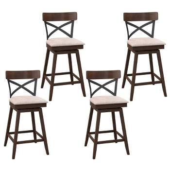 Costway Set of 4 Wooden Swivel Bar Stools Upholstered Counter Height Dining Chairs