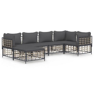 vidaXL Anthracite Outdoor Patio Lounge Set - 6 Pieces, Weather-Resistant Poly Rattan, Powder-Coated Steel Frame with Comfortable Cushions - 1 of 4