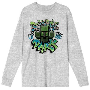 Minecraft Beware Of The Dark Men's Athletic Heather Long Sleeve Shirt - 1 of 2