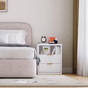 Fluted Nightstand with Charging Station — Mid-Century Modern Bedside Table with Metal Handles, Rounded Corners for Safety, and Multi-Functional - 1 of 4